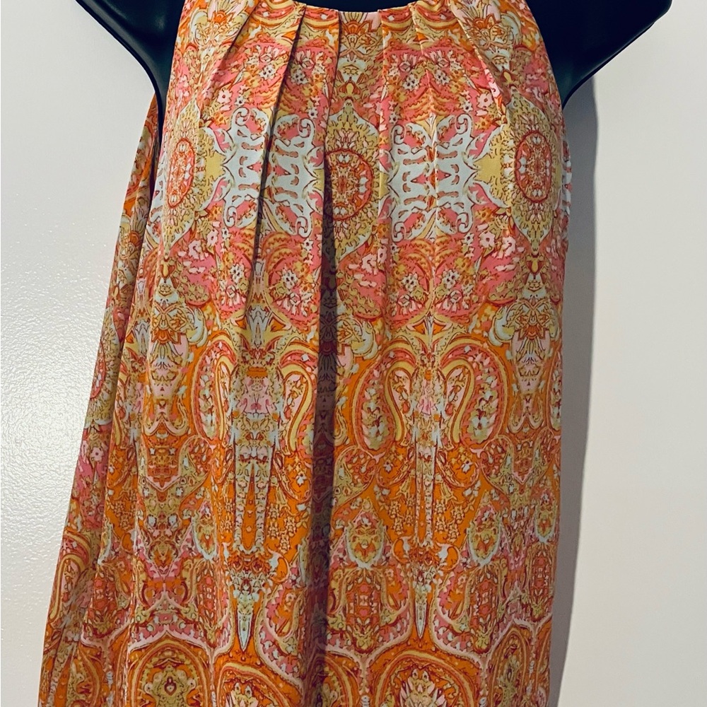 Vibrant Orange, Pink, Green and Blue Patterned Women's Sleeveless Top. Size L